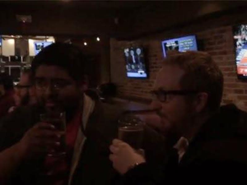 Robert Butler & Jesus -- Two-Person Beer Chug Relay in 5.21 Seconds